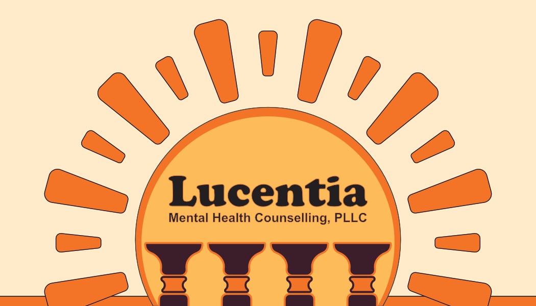 Lucentia: an orange sun and four pillars